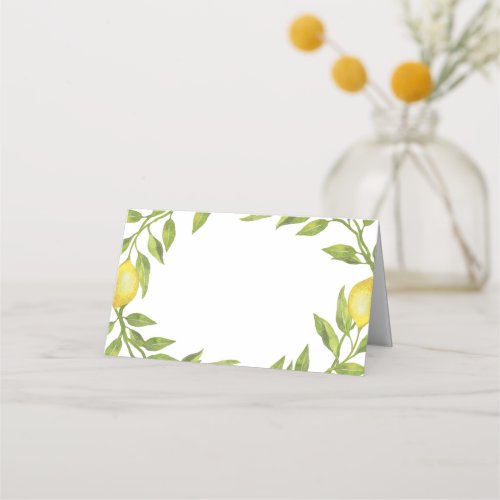 Elegant Lemons Watercolor Greenery Wedding Place Card