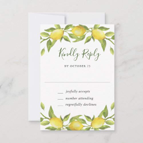 Elegant Lemons Watercolor Greenery Wedding RSVP Ca