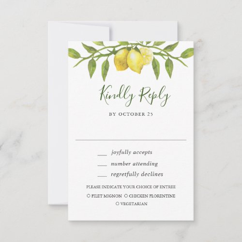 Elegant Lemons Watercolor Greenery Wedding RSVP Card