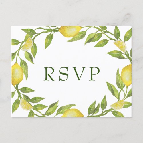 Elegant Lemons Watercolor Greenery Wedding RSVP Postcard