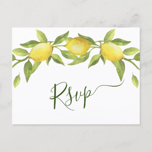 Elegant Lemons Watercolor Greenery Wedding RSVP Postcard