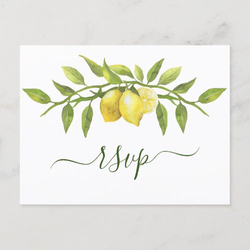 Elegant Lemons Watercolor Greenery Wedding RSVP Postcard