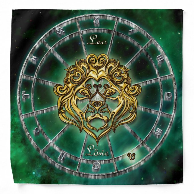 Elegant Leo Lion Gold Green Zodiac Astrology Sign Bandana (Front)