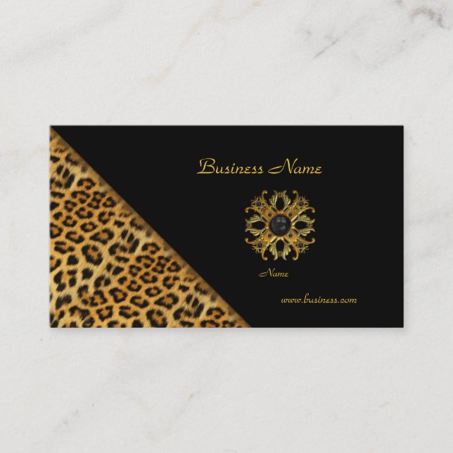 Elegant Leopard Black Gold Business Card (Front)