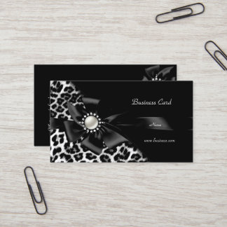 Elegant Leopard Black Silver Diamond Business Card