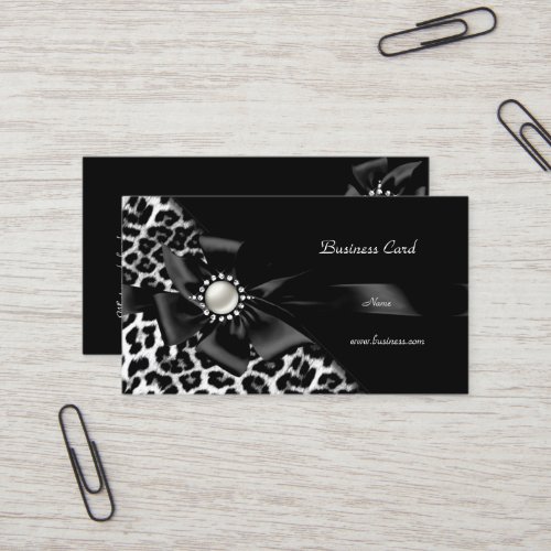 Elegant Leopard Black Silver Diamond Business Card
