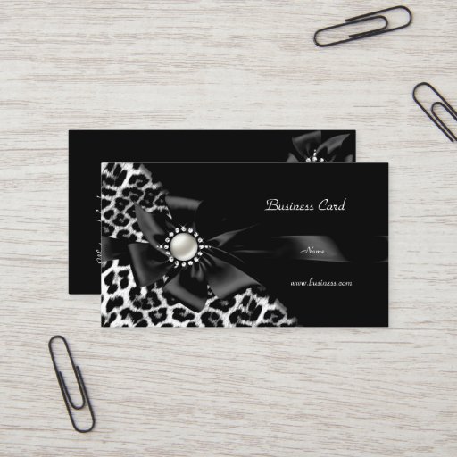 Customizable Elegant Leopard Black Silver Diamond Business Card Templates