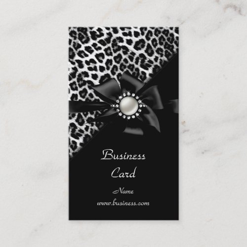 Elegant Leopard Black Silver Diamond Image Business Card