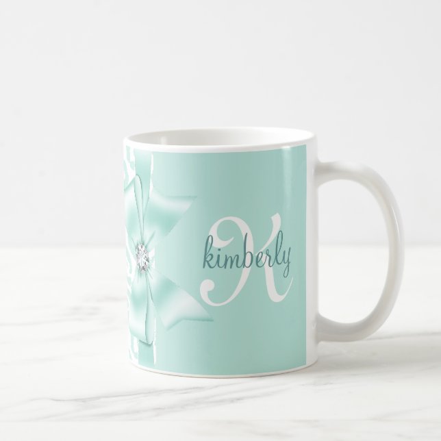 Elegant Leopard Bow & Diamond Personalized Girly Coffee Mug (Right)