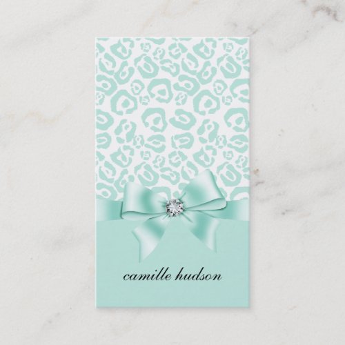 Elegant Leopard Bow  Diamond Professional Girly Business Card