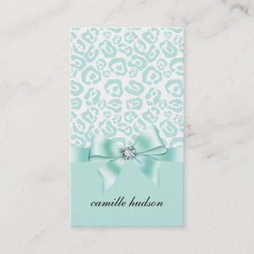 Customizable Elegant Leopard Bow &amp; Diamond Professional Girly Business Card Template
