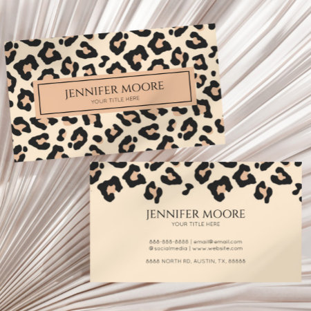 Elegant Leopard Cheetah Print Brown Black Custom  Business Card