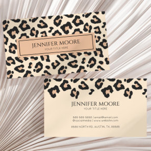 Elegant Leopard Cheetah Print Brown Black Custom  Business Card