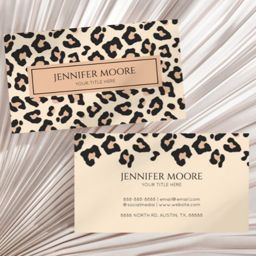 Elegant Leopard Cheetah Print Brown Black Custom  Business Card