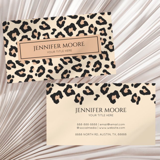 Elegant Leopard Cheetah Print Brown Black Custom  Business Card (Creator Uploaded)
