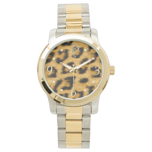 Elegant Leopard Fur with Gold Clockface _ Watch