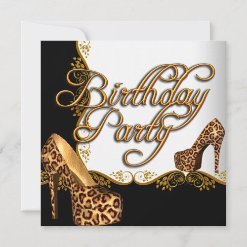 Elegant Leopard Gold Black Gold Birthday Party Invitation