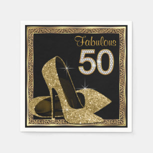 Elegant Leopard Gold High Heel 50th Birthday Party Napkins