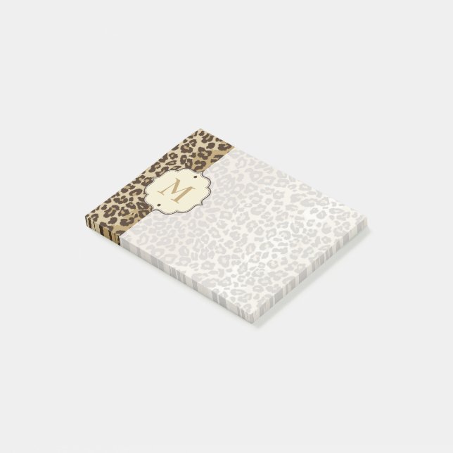 Elegant Leopard Pattern Custom Monogram Post-it Notes (Angled)
