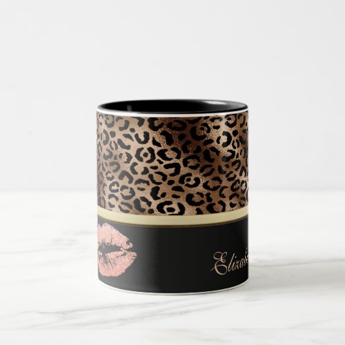 Elegant Leopard Pattern Glitter Lips   Two_Tone Coffee Mug