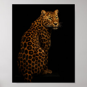 Elegant Leopard Portrait on Black Background Poster