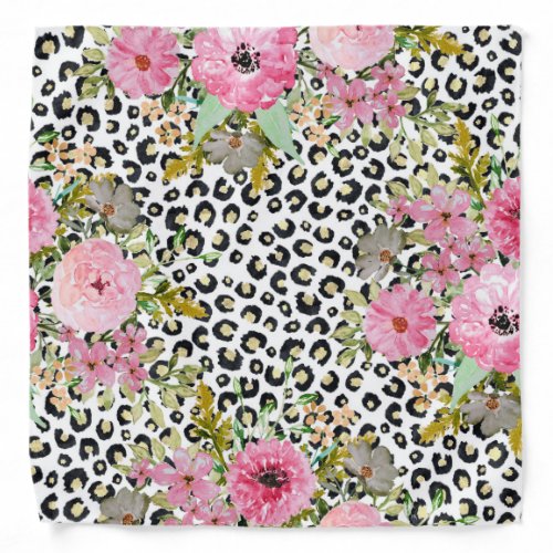 Elegant Leopard Print and Floral Design Bandana