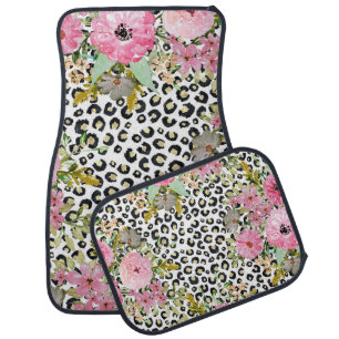 Elegant Leopard Print and Floral Design Car Floor Mat