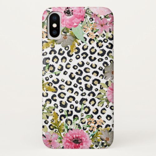 Elegant Leopard Print and Floral Design iPhone X Case