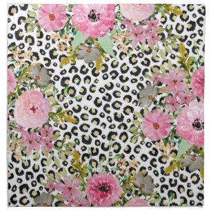 Elegant Leopard Print and Floral Design Cloth Napkin