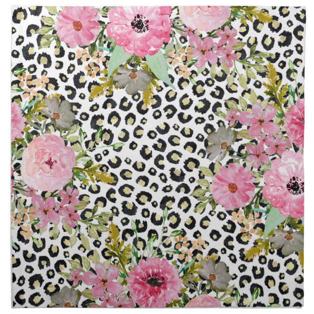 Elegant Leopard Print and Floral Design Cloth Napkin | Zazzle