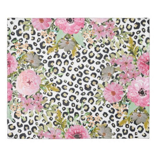 Elegant leopard print and floral design duvet cover