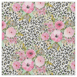 Elegant Leopard Print and Floral Design Fabric