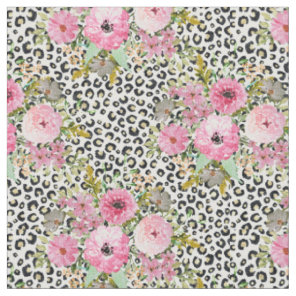 Elegant Leopard Print and Floral Design Fabric