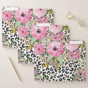 Elegant Leopard Print and Floral Design File Folder