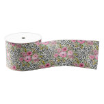 Elegant Leopard Print and Floral Design Grosgrain Ribbon