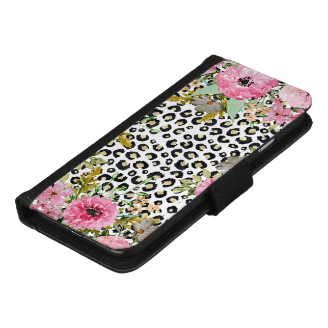 Elegant Leopard Print and Floral Design iPhone Wallet Case (Bottom)