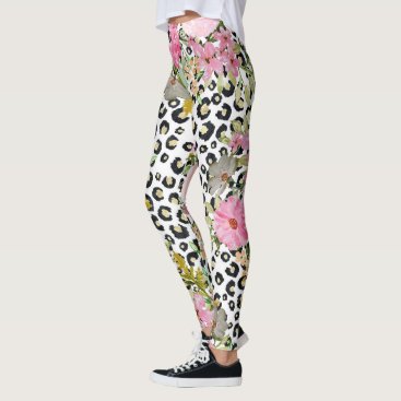 Elegant Leopard Print and Floral Design Leggings