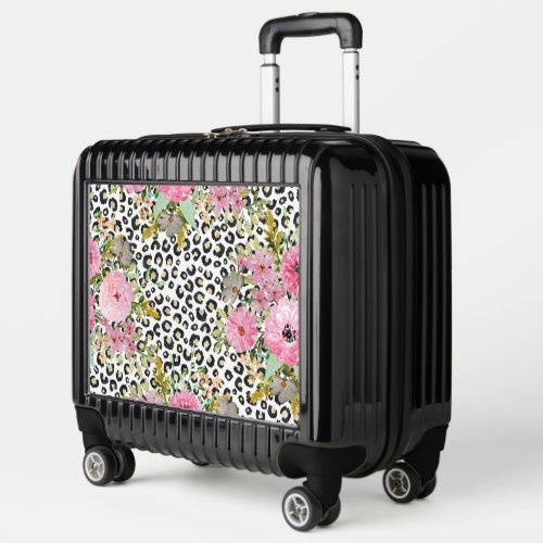 Elegant Leopard Print and Floral Design Luggage