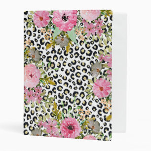 Elegant Leopard Print and Floral Design Mini Binder