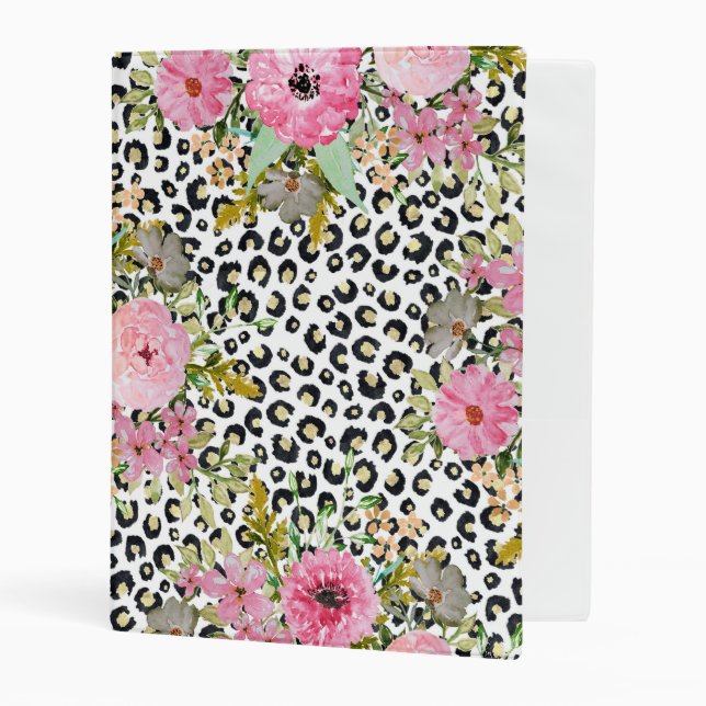 Elegant Leopard Print and Floral Design Mini Binder (Front/Inside)