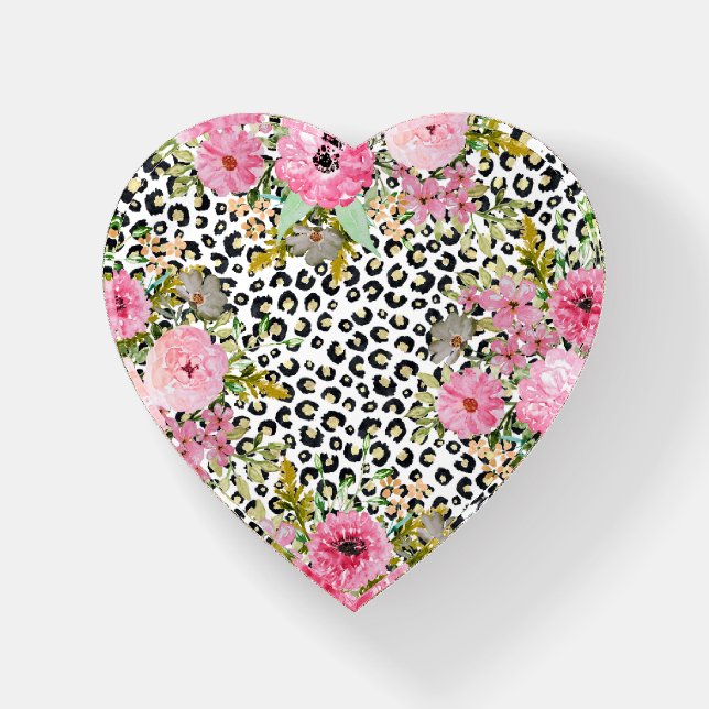 Elegant Leopard Print and Floral Design Paperweight (Front)