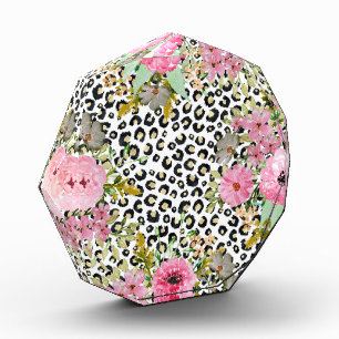 Elegant Leopard Print and Floral Design Photo Block