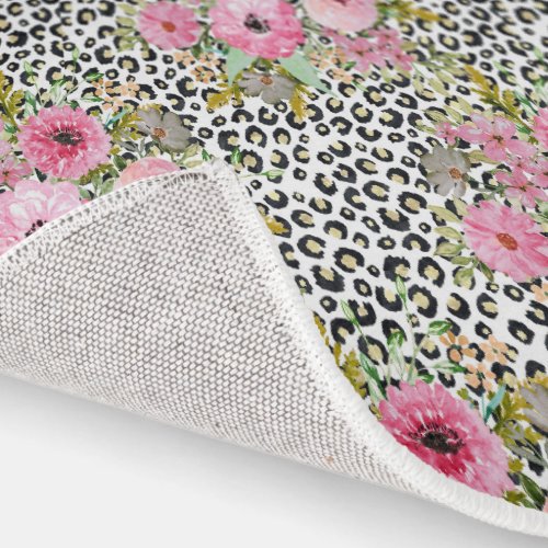 Elegant Leopard Print and Floral Design Rug