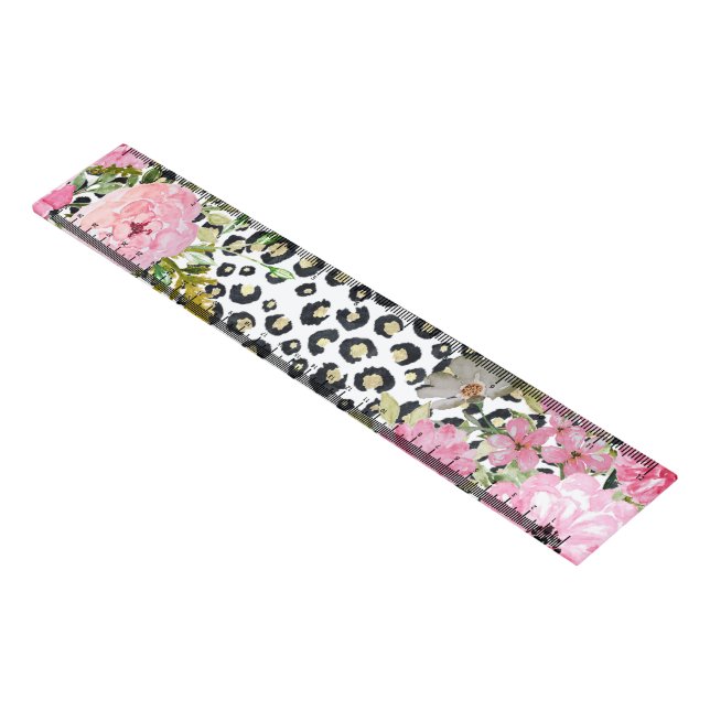 Elegant Leopard Print and Floral Design Ruler (Angled)