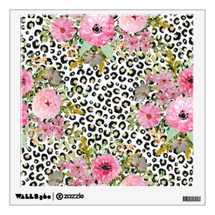 Elegant Leopard Print and Floral Design Wall Decal