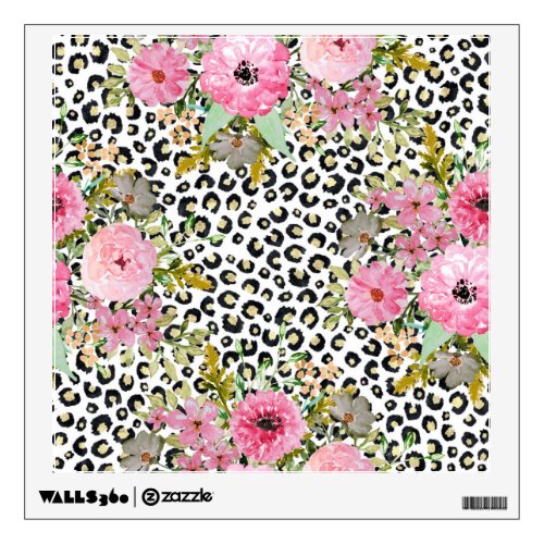 Elegant Leopard Print and Floral Design Wall Decal