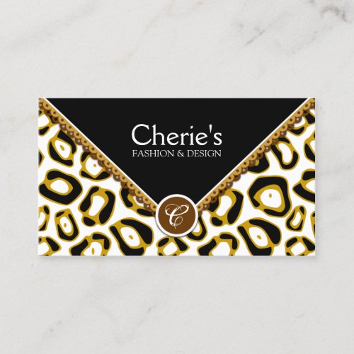 Elegant Leopard Print and Lace Monogram Business Cards