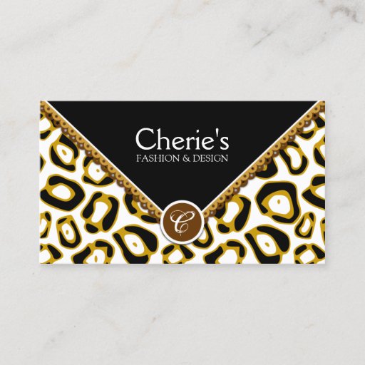 Customizable Elegant Leopard Print and Lace Monogram Business Cards