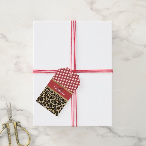 Elegant Leopard Print and Polka Dot Monogram Gift Tags