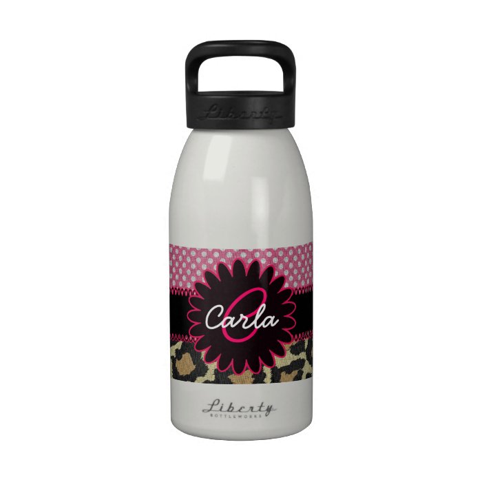 Elegant Leopard Print and Polka Dot Monogram Drinking Bottle